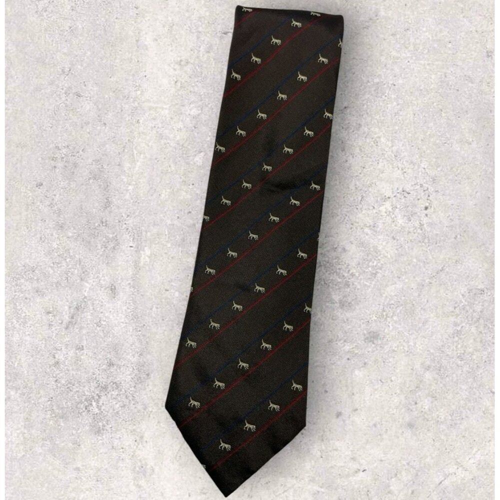 PAOLO DA PONTE Silk Tie ITALY Brown Burgundy Ivory Striped Dog W:3.2" EUC